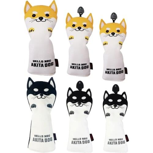 Durable Golf Driver Head Cover PU Leather 400cc Woods No. 1, 3/5 FW, UT Protector Cute Shiba Inu Guard With No. Tag Headcover