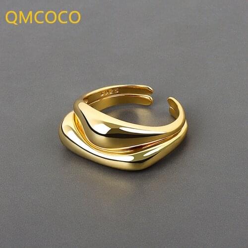QMCOCO 925 Silver Simple Smooth Design Vintage Open Adjustable Handmade Ring Fashion Fine Jewelry Accessories Gifts
