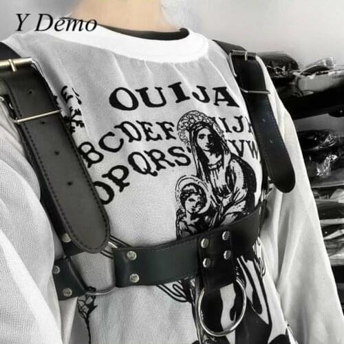 Punk Women Circles Rivets Belt Shoulder Strap Adjustable Buckles Belt Accessory Techwear