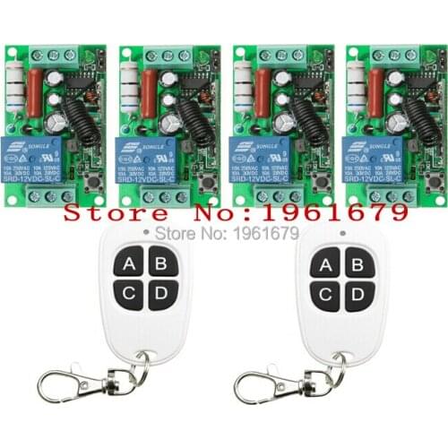 RF Wireless Remote Control AC 220 V 10 A 1 channel 4 * Receiver +2* Transmitter Black - white classic 4 key