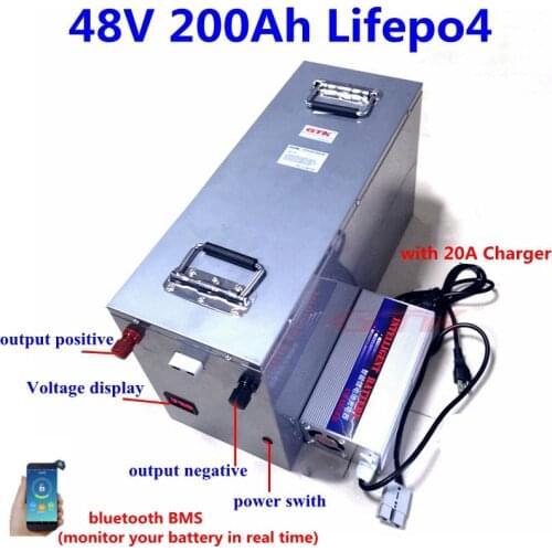 Steel case 48V 200Ah 180Ah 160Ah 150Ah 130Ah 120Ah 100Ah Lifepo4 battery for 5000w motorhome solar system boat RV+10A Charger
