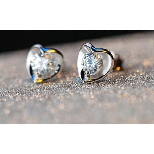 Newest Plata small Love heart Stud Earrings for Children, Clear AAA CZ Female silver color Brincos for Woman girls Jewelry