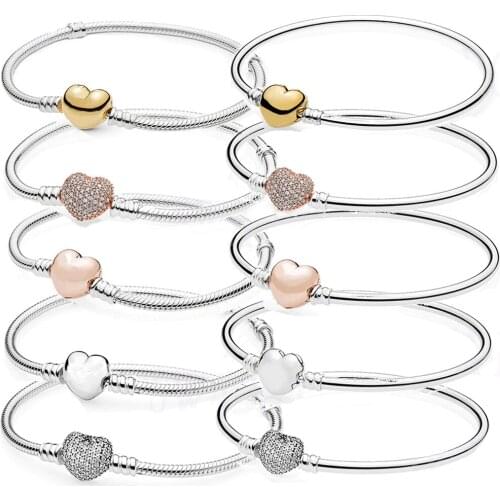 CHAMSS Fashion 925 Sterling Silver Original Heart-shaped Basic Bracelet Diy Charm Jewelry For Ladies Exquisite All-match Gift