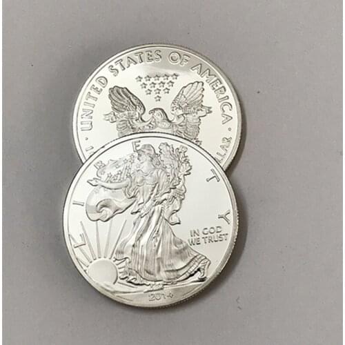 10 pcs 2014 freedom coins silver plated statue beauty badge ingot 40 mm eagle back side souvenir home decoration coin
