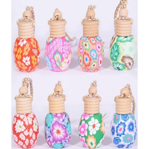 15 ml Colorful polymer clay essential oil Perfume empty bottle Car hanging decoration LX3275