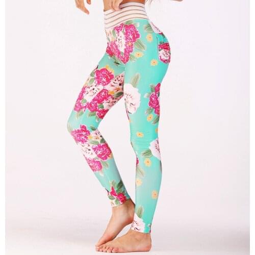 2018 Women Floral Print Yoga Pants Sports Leggings Workout Running Training Leggings Push Up Tight Slim Comfortable Gym Wear