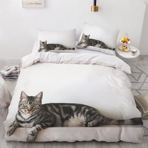 3D Bedding Sets White Cat Duvet Quilt Cover Set Comforter Bed Linen Pillowcase King Queen 173*230cm Size Dogs Pet Dog Design