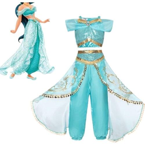 Aladdin Princess Costume Fairies Costume Kids Halloween Cosplay Fancy Girls Sequined Dress Disguise Vestiidos