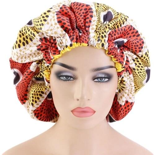 Satin Bonnet Cap Night Sleep Hat Women Extra Large African Pattern Print Fabric Ankara Lined Bonnets Ladies Turban Wholesale