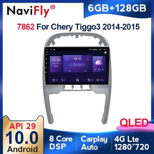 NaviFly 7862 QLED 1280*720 6GB+128GB Android 10 Carplay DSP Car Radio Multimedia Player For Chery Tiggo 3 2009-2013 No 2 Din