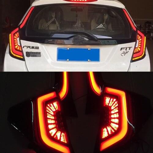 Car flashing 1Pair Car Tail light for Honda JAZZ Fit 2014 2015 2016 2017 2018 LED Taillight with DRL+Reverse+Brake rear