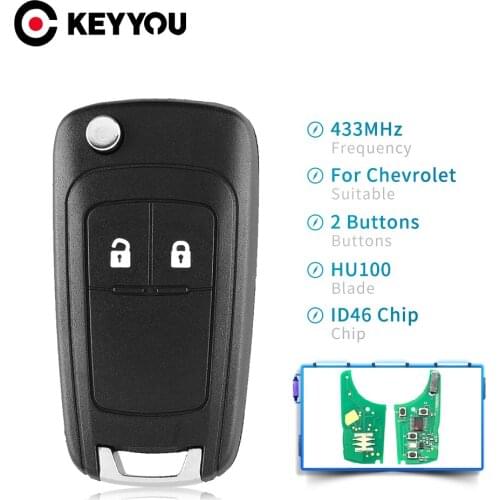 KEYYOU Car Transponder ID46 Chip 433MHz Fob 2 Buttons Flip Remote Key For Chevrolet Cruze Malibu Aveo Spark Sail Uncut Blade