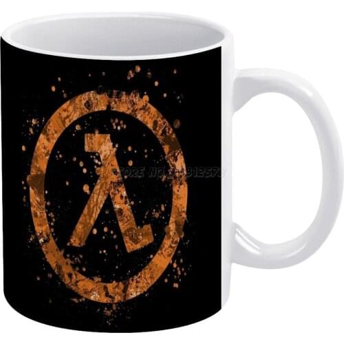 Half Life Splatter White Mug Custom Printed Funny Tea Cup Gift Personalised Coffee Mug Half Life Video Game Splat Splatter Orang