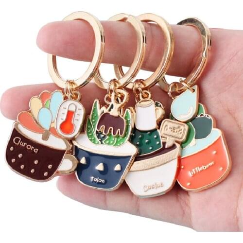 Lovely Cactus Keychain Women Succulent Potted succulent Plants Shaped Keychain Ring Car Key Chains Accessories Best Gift