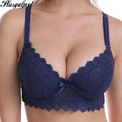Plusgalpret Push Up Padded Bras for Women Lace Emboridery Plus Size Bra Add Two Cup Underwire Brassiere 44B 44C 46B 46C 48B 48C