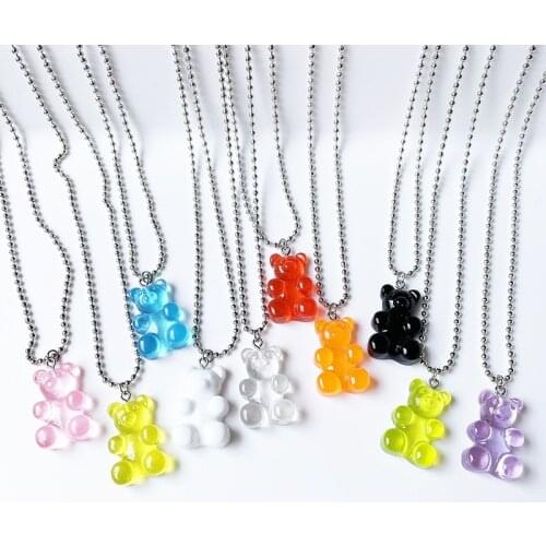 2021 trend Rainbow Candy Jelly Gummy Bear Necklace for Women Girls Cute Charm Pendant With Bear Hip Hop Neck Chain Long Necklace