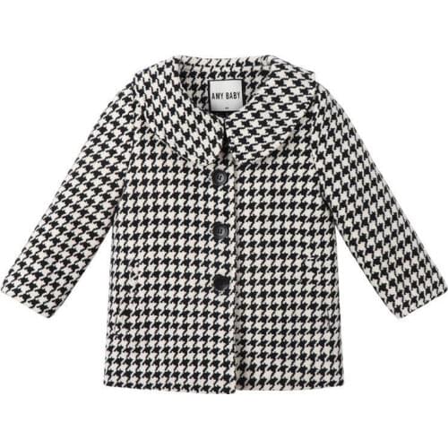 2021 Baby Girl Woolen Jacket Plaid Lattice Warm Winter Autumn Spring Baby Lapel Tweed Windbreaker Childrens Cotton Overcoat