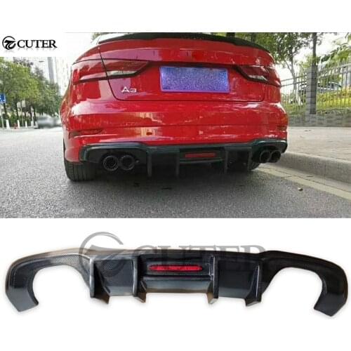 A3 Sline S3 carbon fiber rear bumper diffuser lip with LED lights for Audi back Bumper Spoiler 16-UP