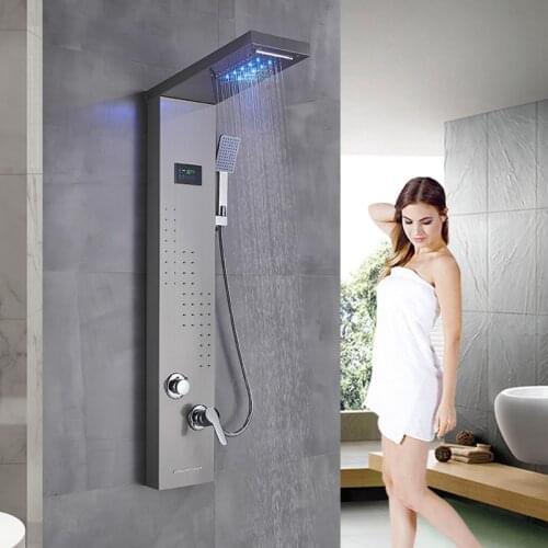 Senlesen Shower Panel Rain&Waterfall Shower Head Big Screen Column Panel Wall Mount W/ Massage Jets Para Bathroom Shower System