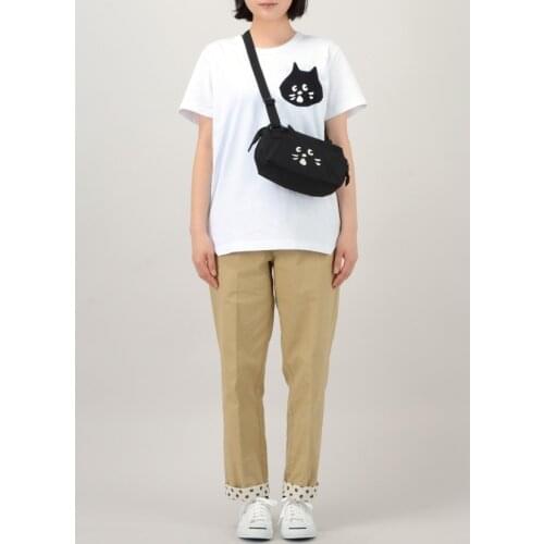 Meow Surprised Cat Embroidery Elements Zipper Snap Double-layer Crossbody Shoulder Bag