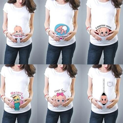 FIXSYS New Cute Pregnant Maternity Clothes Casual Pregnancy T ShirtsBaby Print Funny Pregnant Women Summer Tees Pregnant Tops