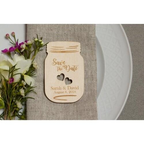 Mason Jar Magnet, Mason Jar Wood Magnet, Wood Save-the-Date Magnets, Wood Save The Date Magnet, Wooden Save The Date Magnets, Ru