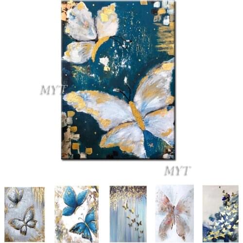 Pure Hand-painted Gold Foil Butterfly Oil Painting Modern Home Living Room Decoration Canvas Wall Picture Gold Art New Design