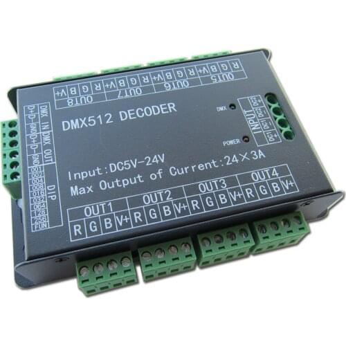 High Power 24 Channel 3A/CH DMX512 Controller Led Decoder Dimmer DMX 512 RGB LED Strip Controller DMX Decoder Dimmer Driver For