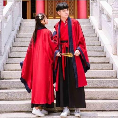 Couples Costume Ancient Chinese Vintage Hanfu Red Black Set Halloween Costume Fancy Dress For Men and Women Plus Size 2XL