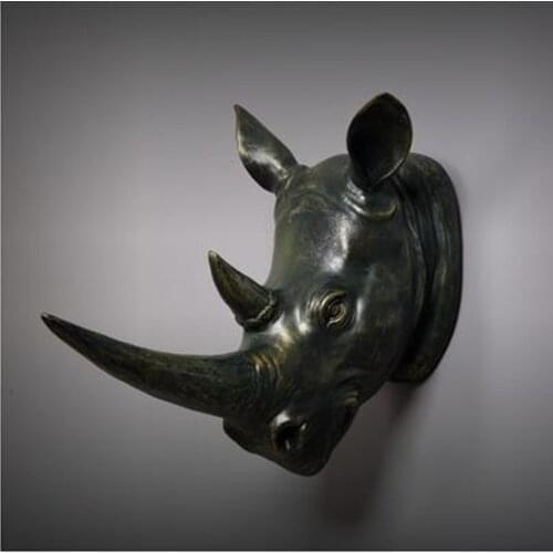 2021 Creative Nordic Retro Rhino Head Statue Wall Sticker, Home Office Restaurant Wall Decoration Gift