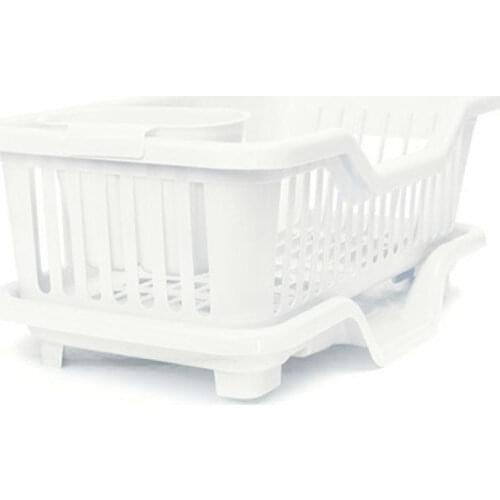 Kitchen Sink Dish Plate Utensil Drainer Drying Rack Holder Basket Organizer Tray White