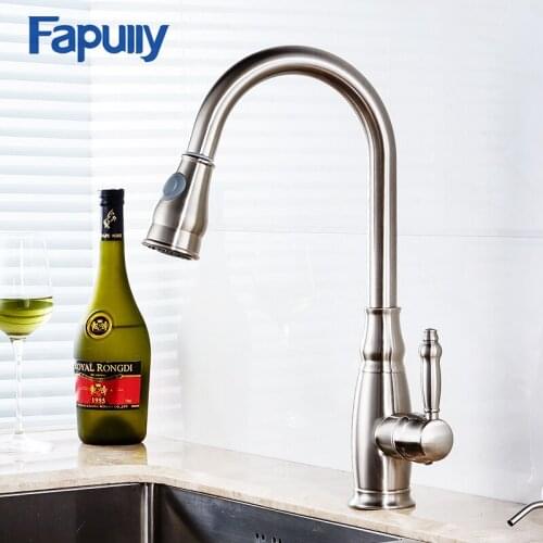Fapully Kitchen Faucet Pull Down Nickle Brush Chrome Finish Swivel Spout 2-Function Water Outlet Kitchen Sink Mixer Taps