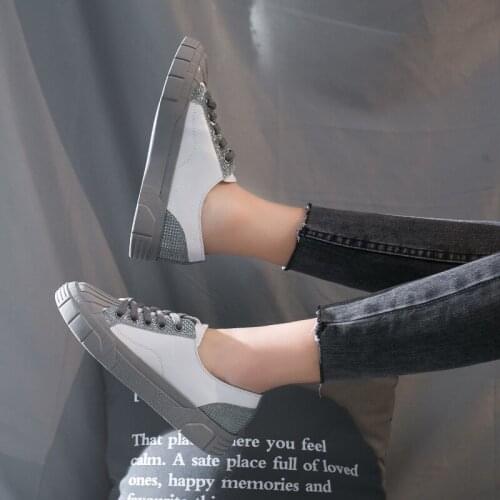 Fashion shell toe female sneakers shallow mouth lace non-slip comfortable breathable trend student Spring womens shoes U20-19