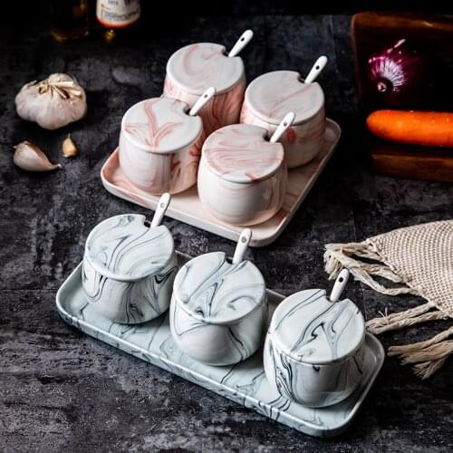 Marble Ceramic 4/5pcs Set Seasoning Jar Kit Kitchen Spice Jar Oil Salt Jar Combination Nordic Seasoning Box Household