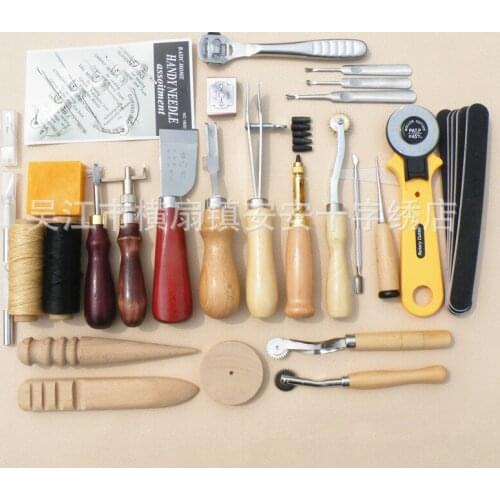 DONYAMY 37Pcs/set Leather Craft Tools Kit Hand Sewing Stitching Punch Carving Work Saddle Accessories For Personalizing