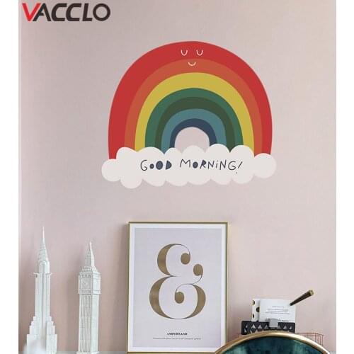 Vacclo Wall Stickers for Kids Room Nordic ins Smile Rainbow Creative Home Decoration Self-adhesive Removable Wallpaper Murals