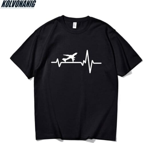 Airplane Pilot Heartbeat Funny Cool Graphic Print T-Shirt Men Oversized Flying Gift Tee Shirts Harajuku Gothic Clothes Top