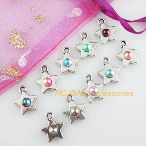20Pcs Tibetan Silver Tone Star Mixed Acrylic Beads Charms Pendants 11x14mm