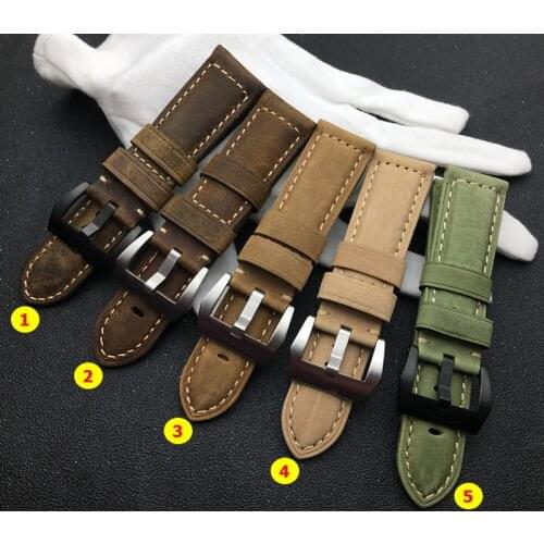 Luxury Brand watchband Green Brown Retro 22mm 24mm Vintage Italy Calf horse Leather For Panerai strap watch band buckle