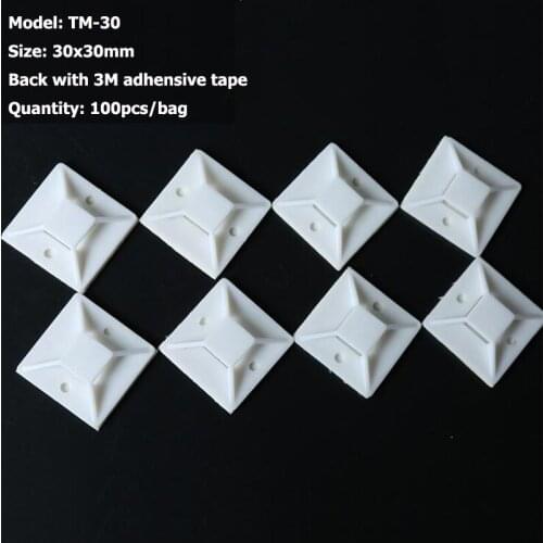 100pcs/bag 30x30 Self Adhensive Cable Tie Base White Cable Tie Mounts To Fix Cable Ties Home Office Project Use