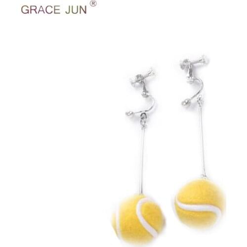 GRACE JUN Clip on Earrings No Pierced for Women Fashion Baseball Tennis Badminton Shape Sport Style Cuff Earrings Charm Jewelry