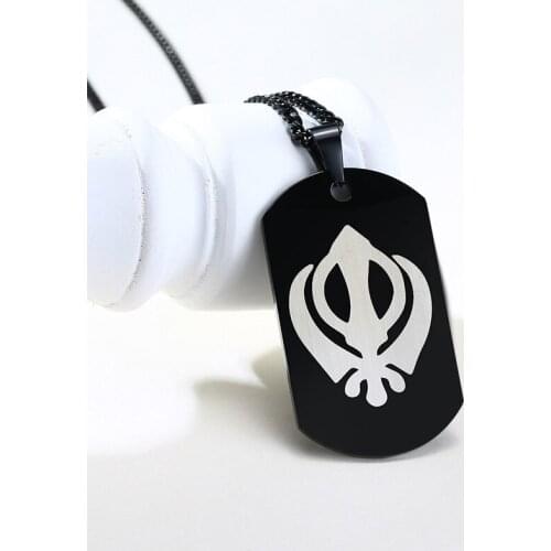 Sikhism Tag Necklace Religious Stainless Steel Black Color Dog Tag Pendant Necklaces 24inch