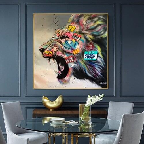 Nordic Modern Minimalist Colorful Personality Creative Lion Poster, Living Room Porch Decorative Painting Core