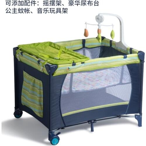 Foldable Portable Crib Multifunctional Newborn Baby Bed No Installation Height Adjustable with Wheels Mosquito Net Baby Shaker