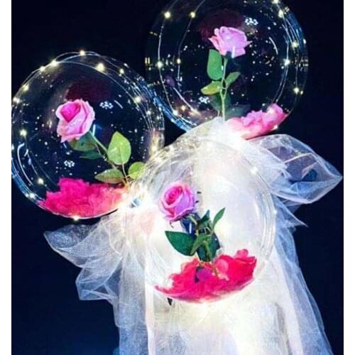 Led Rose Bouquet of Bright Eternal Roses Pink Luminous Balloon DIY Kit Lamp Night Light Car Valentines Day Wedding Decoration