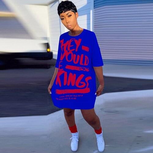 Letter Printed Streetwear Loose Short Dress for Women Fashion Round Neck Half Sleeve Beach Dress Casual Ladies Oversize Dress