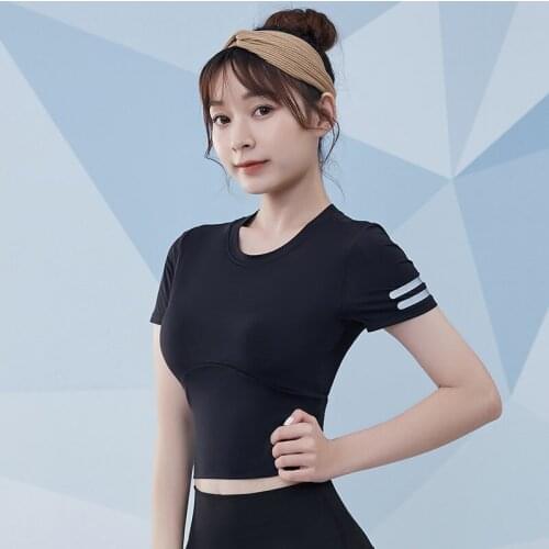 Vansydical Women Sports Running Short Sleeve Reflective Gymnasium Fast Drying Tops Woman Breathing Yoga Short-style Padded Shirt