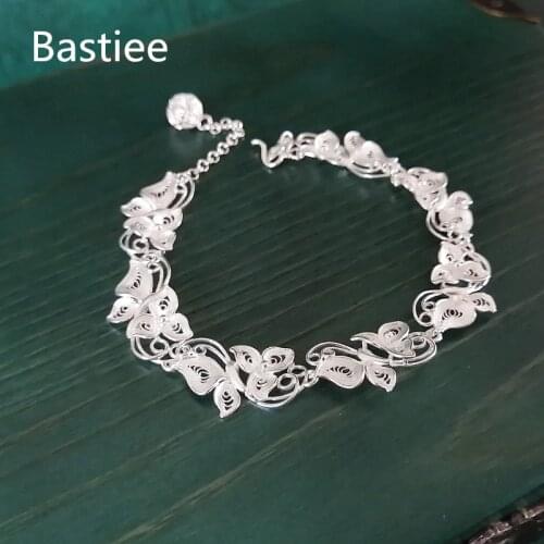 Bastiee Butterfly 999 Sterling Silver Bracelet For Women Hmong Handmade Bracelets Ethnic Vintage Luxury Fine Jewelry Miao Silver