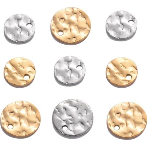 20Pcs/lot 8mm/10mm Gold Round Texture Charms Stainless Steel Tags Round Blank Coin Beads for DIY Necklace Bracelet Making