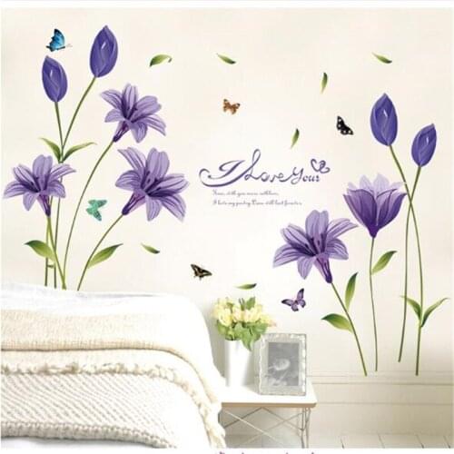 1PCS Purple Lily Wall Sticker Living Room Bedroom TV Background Decoration Sticker Home Childrens Room Interior Interior Decor